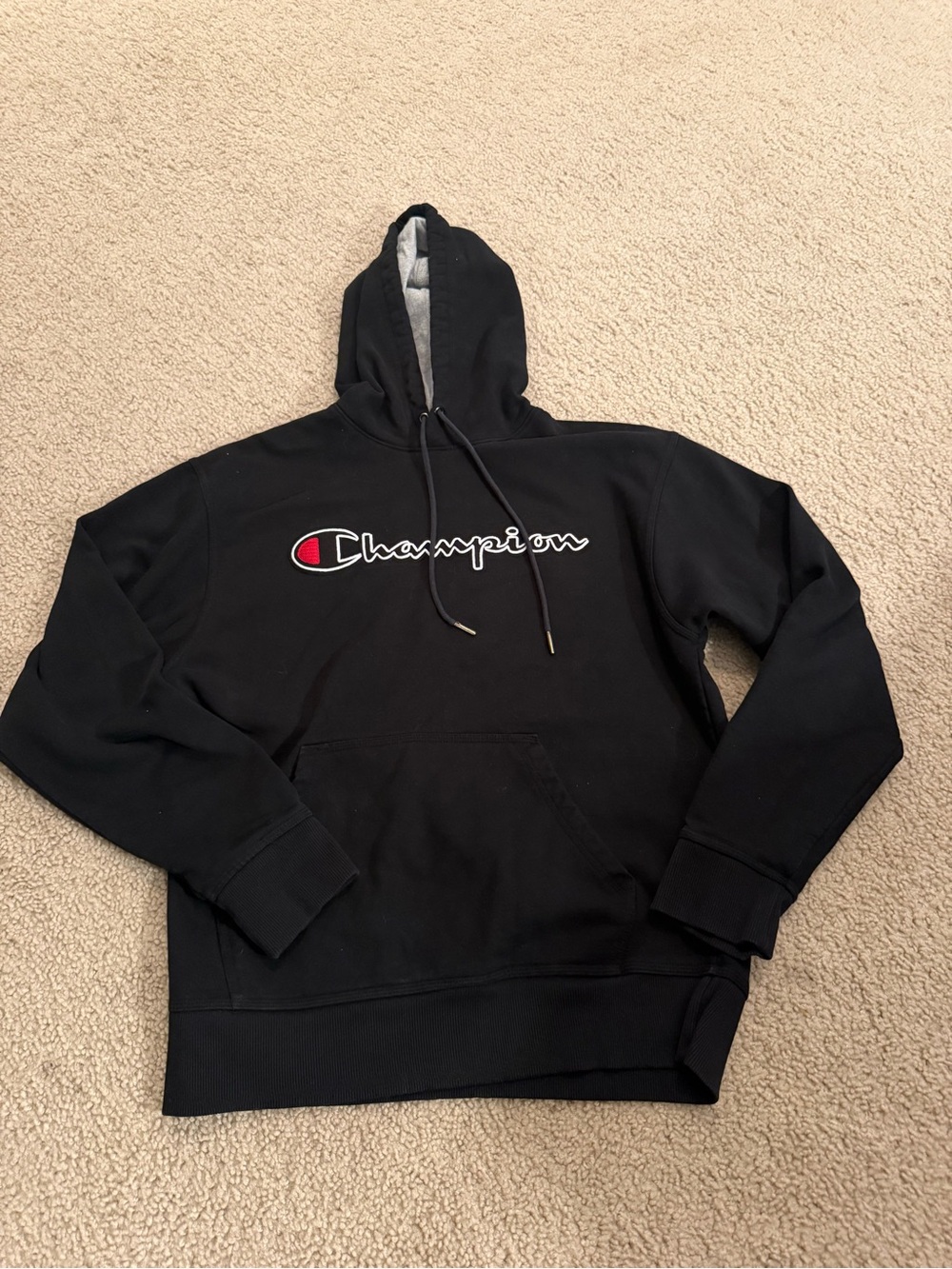Champion Black Crewneck Hoodie with Embroidered Logo